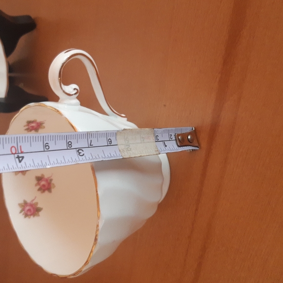 Aynsley England Bone China Vintage Teacup and Saucer Blue Swirls with Roses - Picture 10 of 13